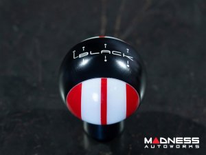 MINI Cooper Gear Shift Knob - Black Housing - Red w/ White Racing Stripes Design
